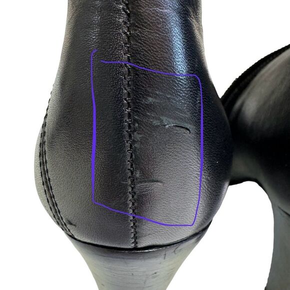 Black Leather Heeled Ankle Boots, Pointed Toe, Block Heel, Chic Classic Style - Picture 5 of 12